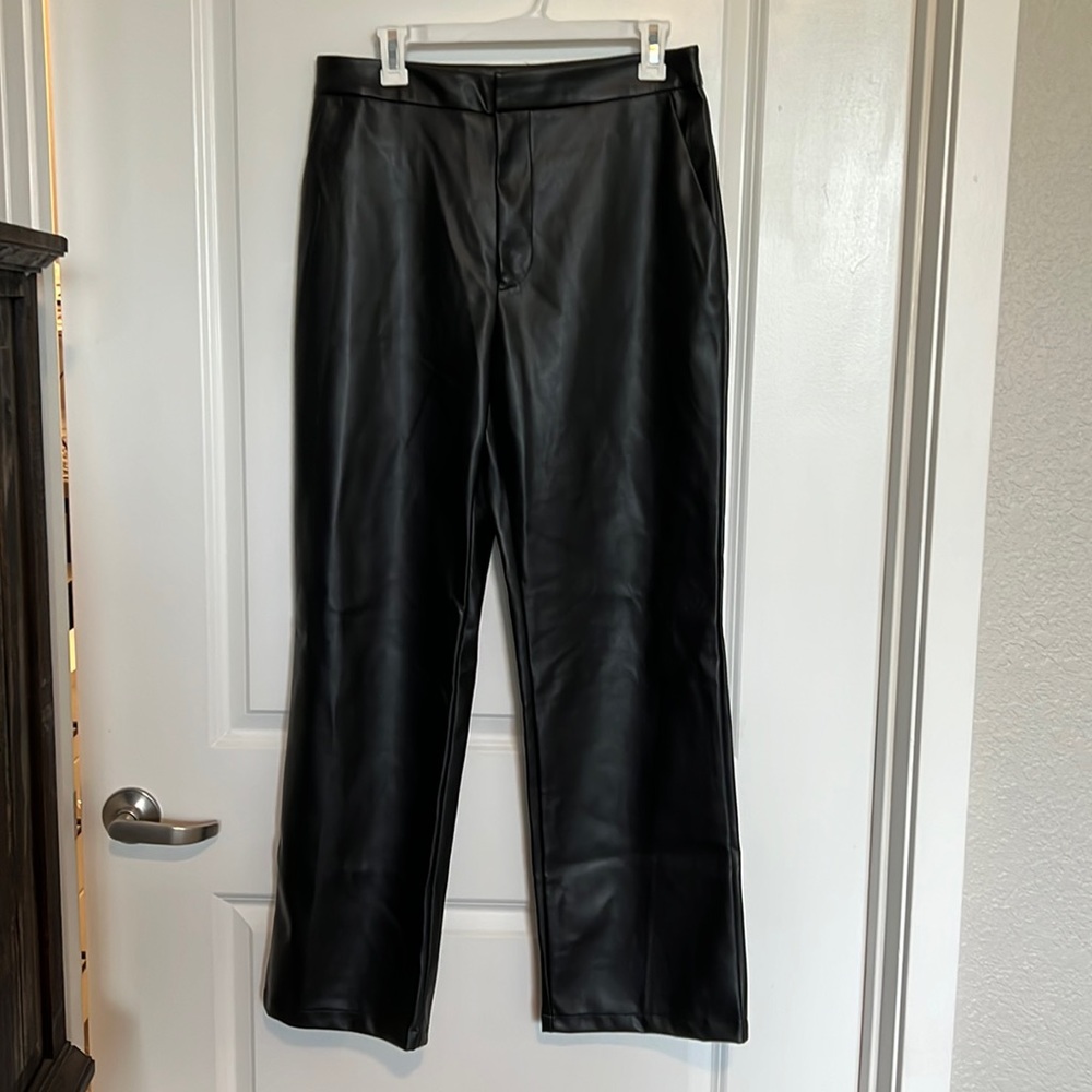 Black leather flare pants